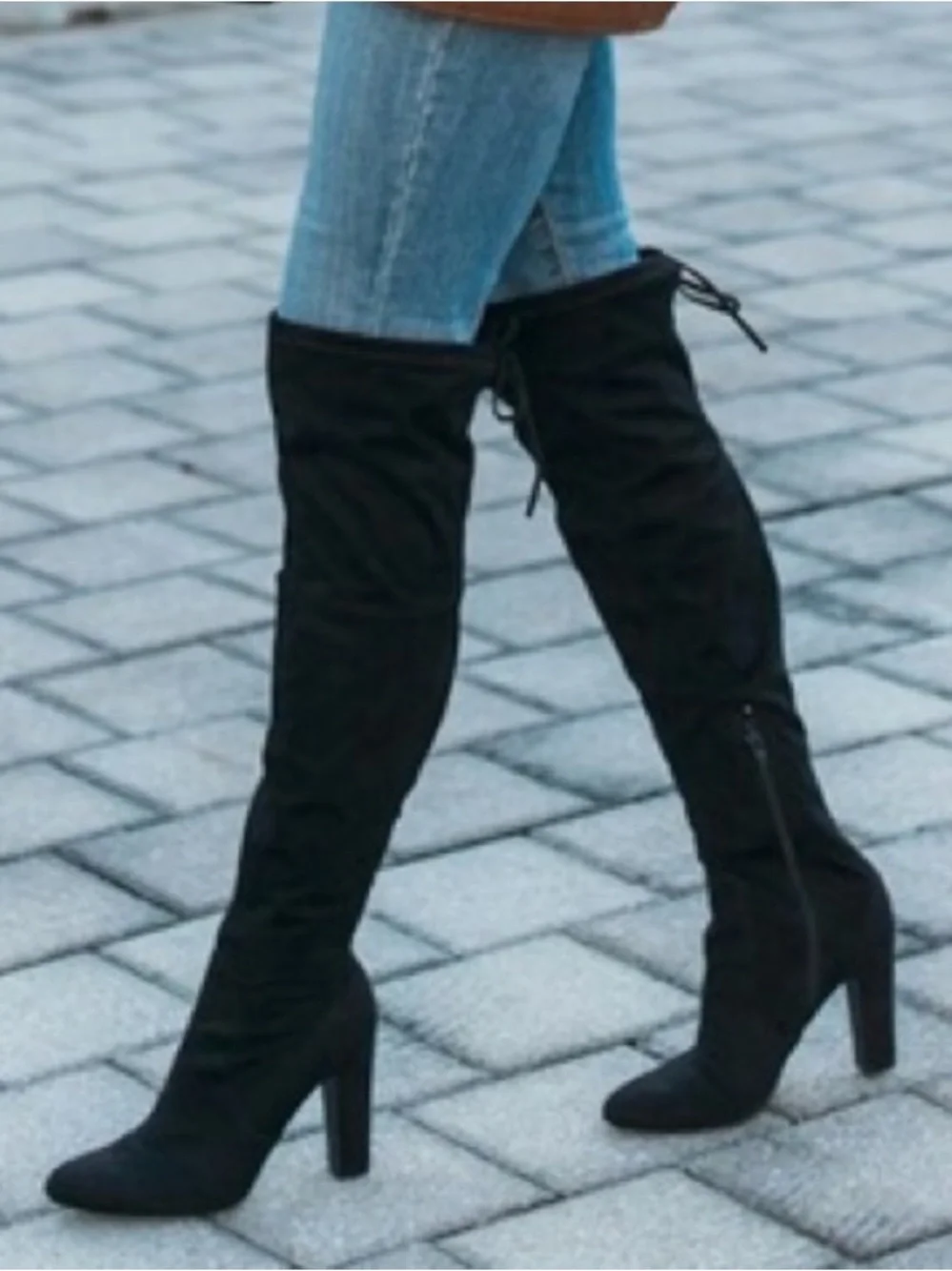 Unisa navy blue over the knee faux suede boots, size 6 thigh high